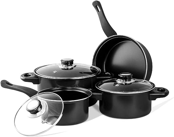 7 Pc Carbon Steel Nonstick Cookware Set – Carbon Steel Pan & Pot Set - Carbon Steel Cookware Set (Black)