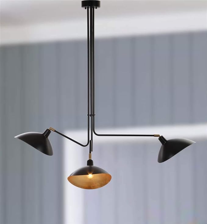 Mid-Century Modern Retro Scandinavian Black Metal/ Gold Leaf 3-light Adjustable Hanging Pendant Light
