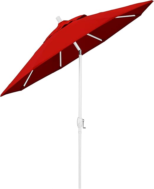 Round Aluminum Market Umbrella, Crank Lift, Push Button Tilt, White Pole, Sunset