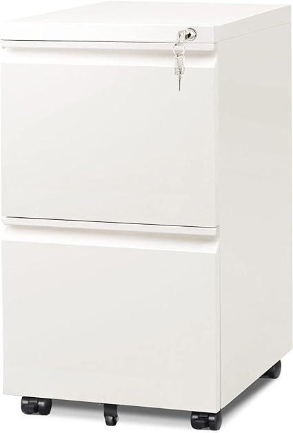 Drawer Mobile File Cabinet with Lock, Commercial Vertical Cabinet, White