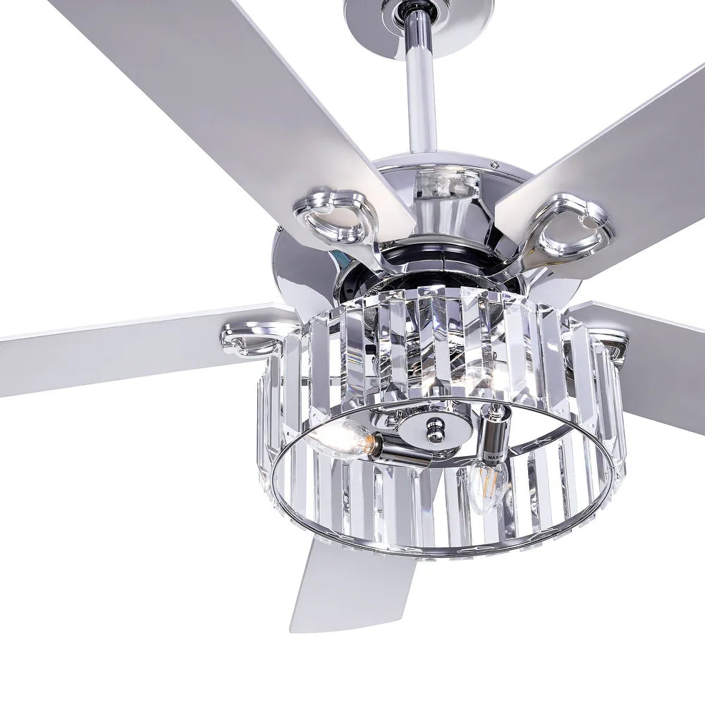 5-Blade Crystal Lighting Ceiling Fan Remote Control, Chrome