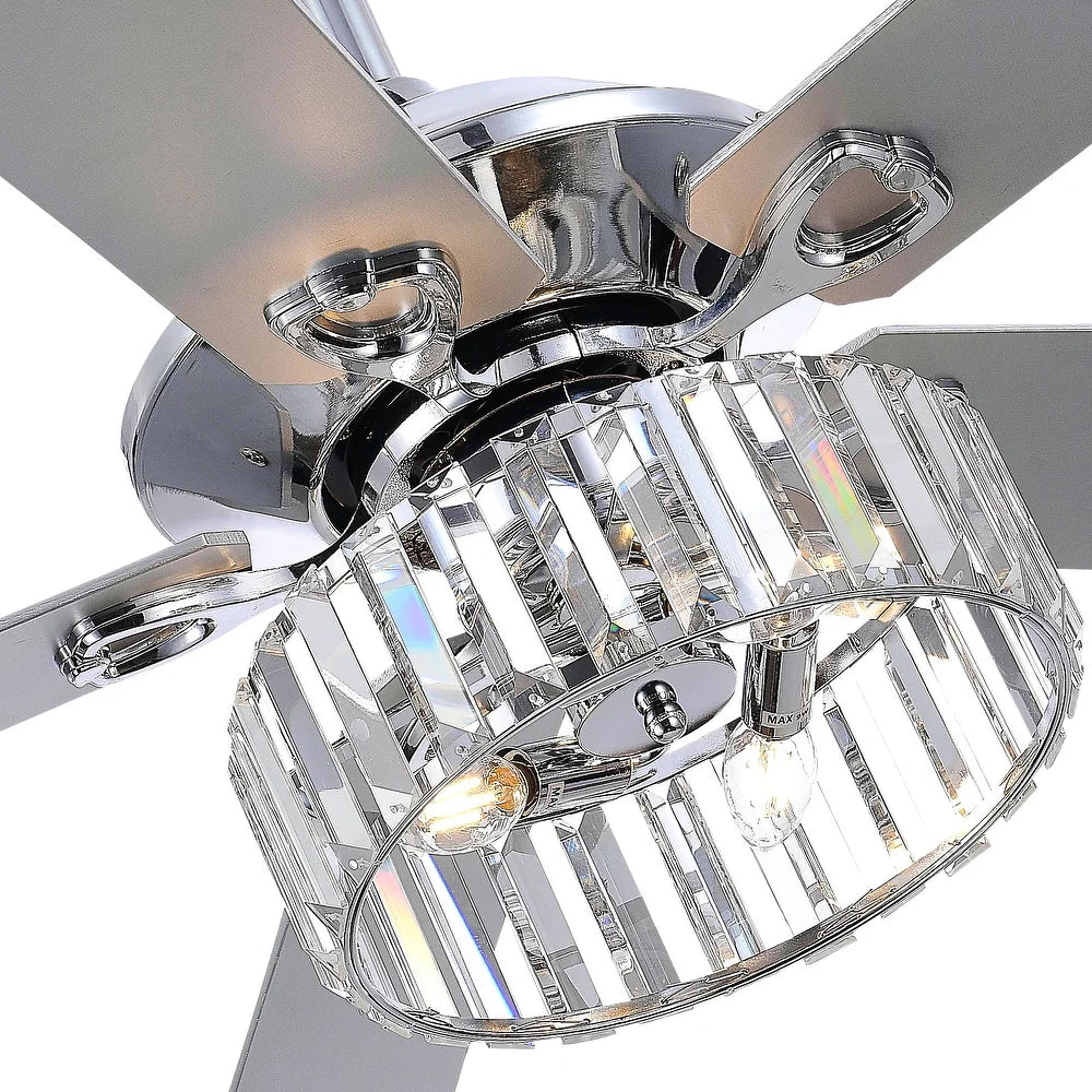 5-Blade Crystal Lighting Ceiling Fan Remote Control, Chrome