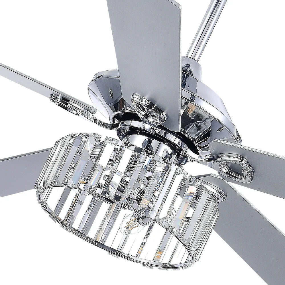 5-Blade Crystal Lighting Ceiling Fan Remote Control, Chrome