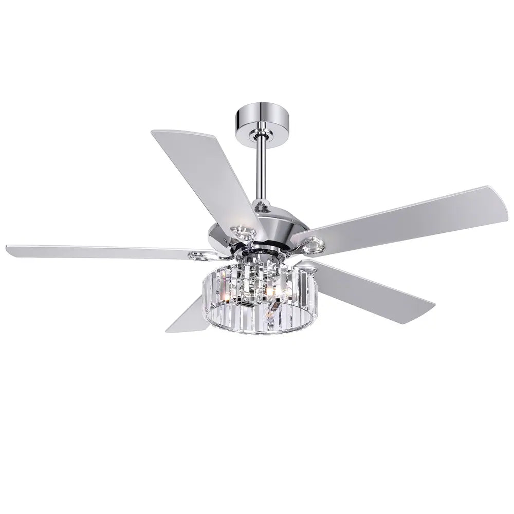 5-Blade Crystal Lighting Ceiling Fan Remote Control, Chrome