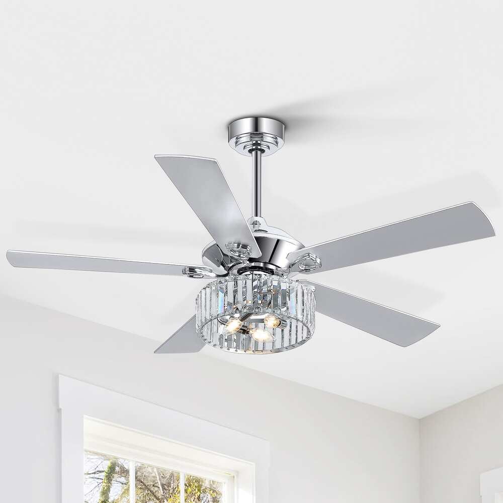 5-Blade Crystal Lighting Ceiling Fan Remote Control, Chrome