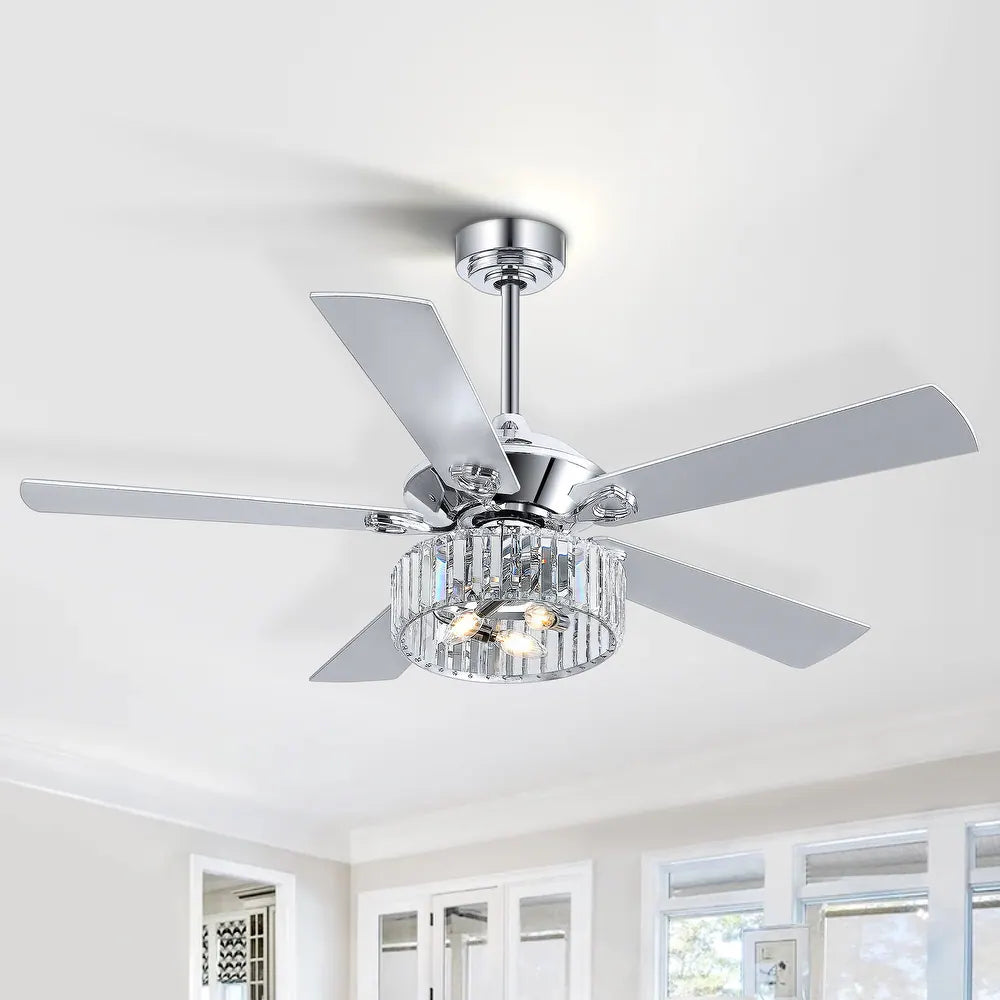 5-Blade Crystal Lighting Ceiling Fan Remote Control, Chrome