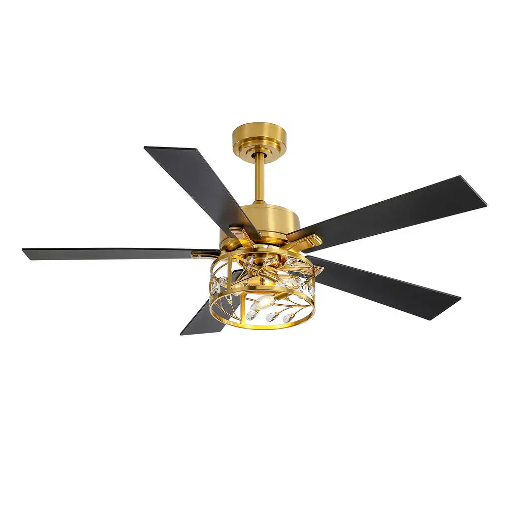 5-Blade Vintage Gold Ceiling Fans with Crystal Light Remote Control - Gold