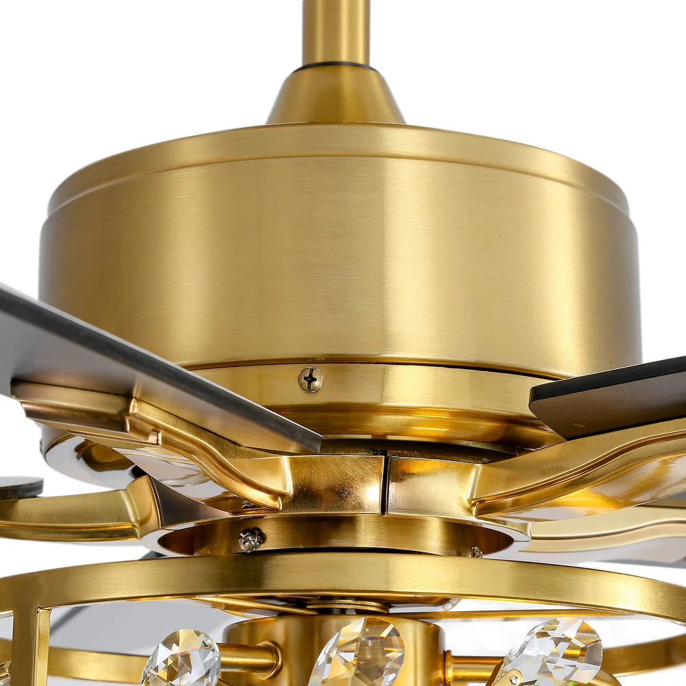 5-Blade Vintage Gold Ceiling Fans with Crystal Light Remote Control - Gold