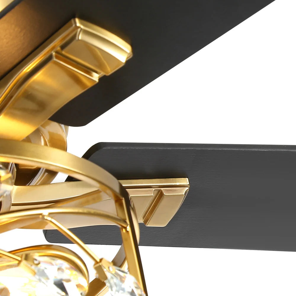 5-Blade Vintage Gold Ceiling Fans with Crystal Light Remote Control - Gold