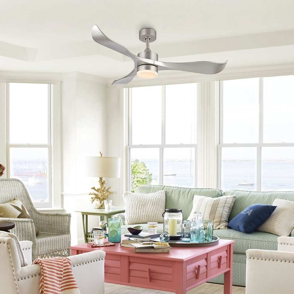 WINGBO Modern Ceiling Fan with Lights and Remote, 3 Curved Blades - Brushed Nickel