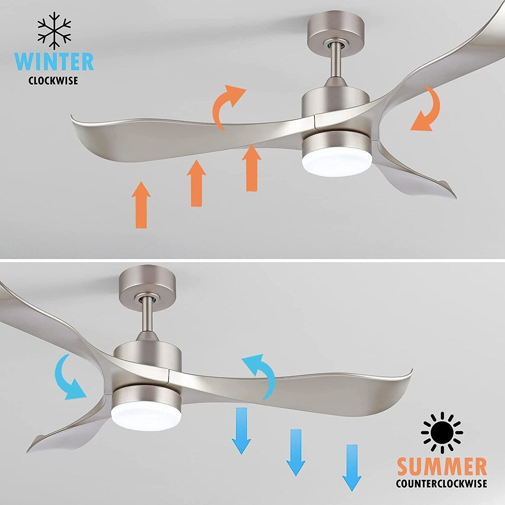 WINGBO Modern Ceiling Fan with Lights and Remote, 3 Curved Blades - Brushed Nickel