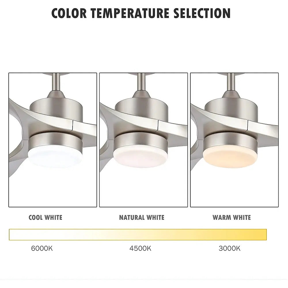 WINGBO Modern Ceiling Fan with Lights and Remote, 3 Curved Blades - Brushed Nickel