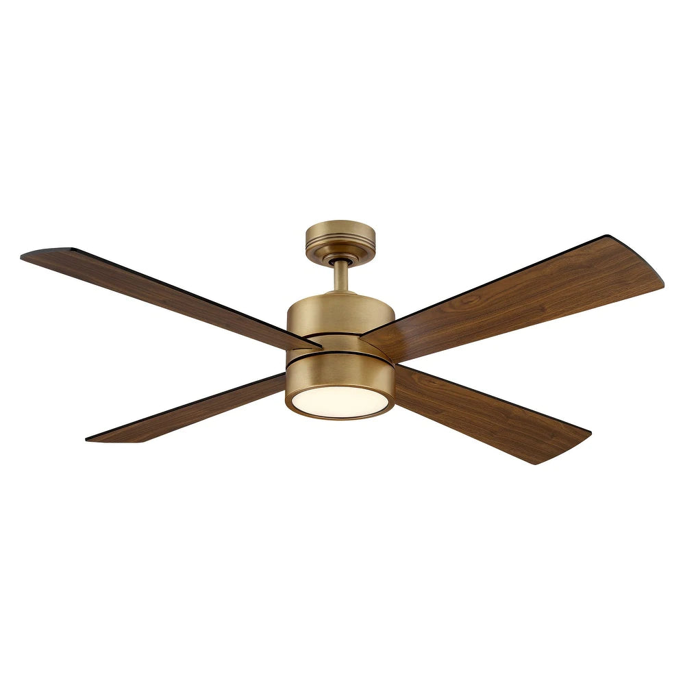 Wooden 4-Blade Brushed Brass LED Ceiling Fan with Remote