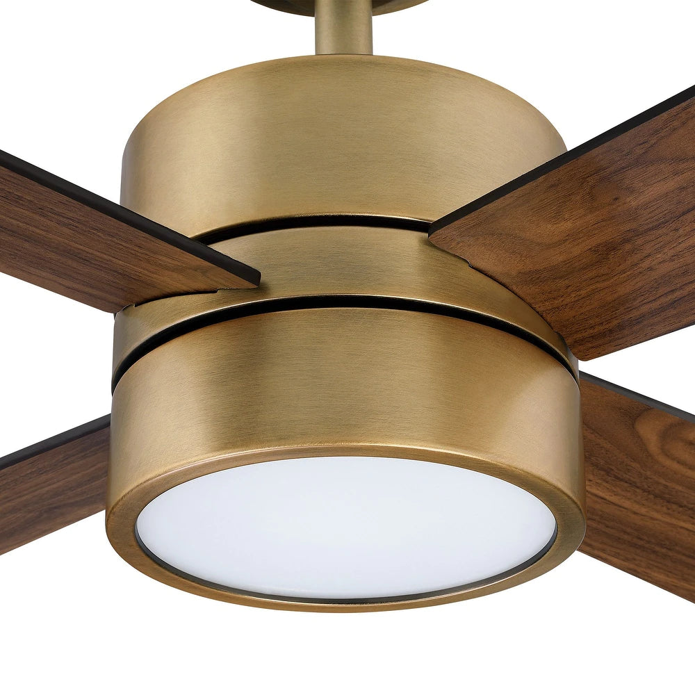 Wooden 4-Blade Brushed Brass LED Ceiling Fan with Remote