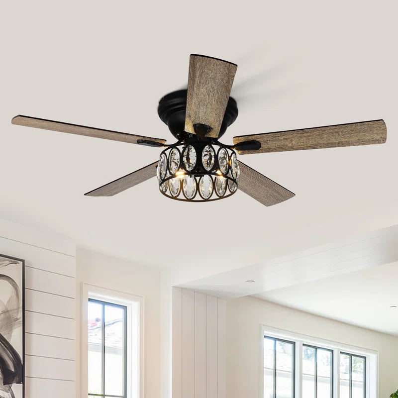 Black Iris 5 - Blade Standard Ceiling Fan with Remote Control and Light Kit Included