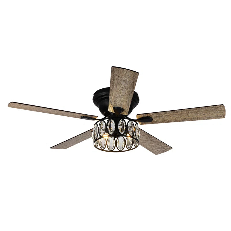 Black Iris 5 - Blade Standard Ceiling Fan with Remote Control and Light Kit Included