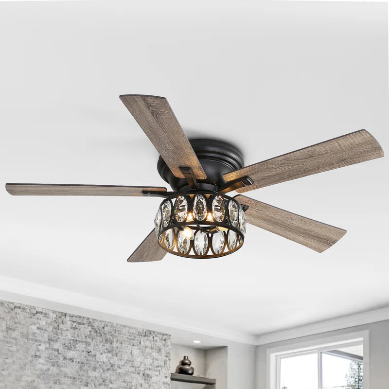 Black Iris 5 - Blade Standard Ceiling Fan with Remote Control and Light Kit Included