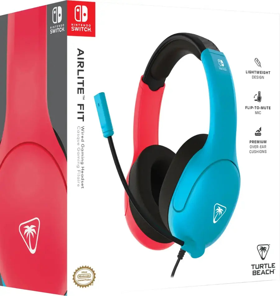 Airlite Fit Wired Gaming Headset for Nintendo Switch & Switch Lite - Neon Blue & Red