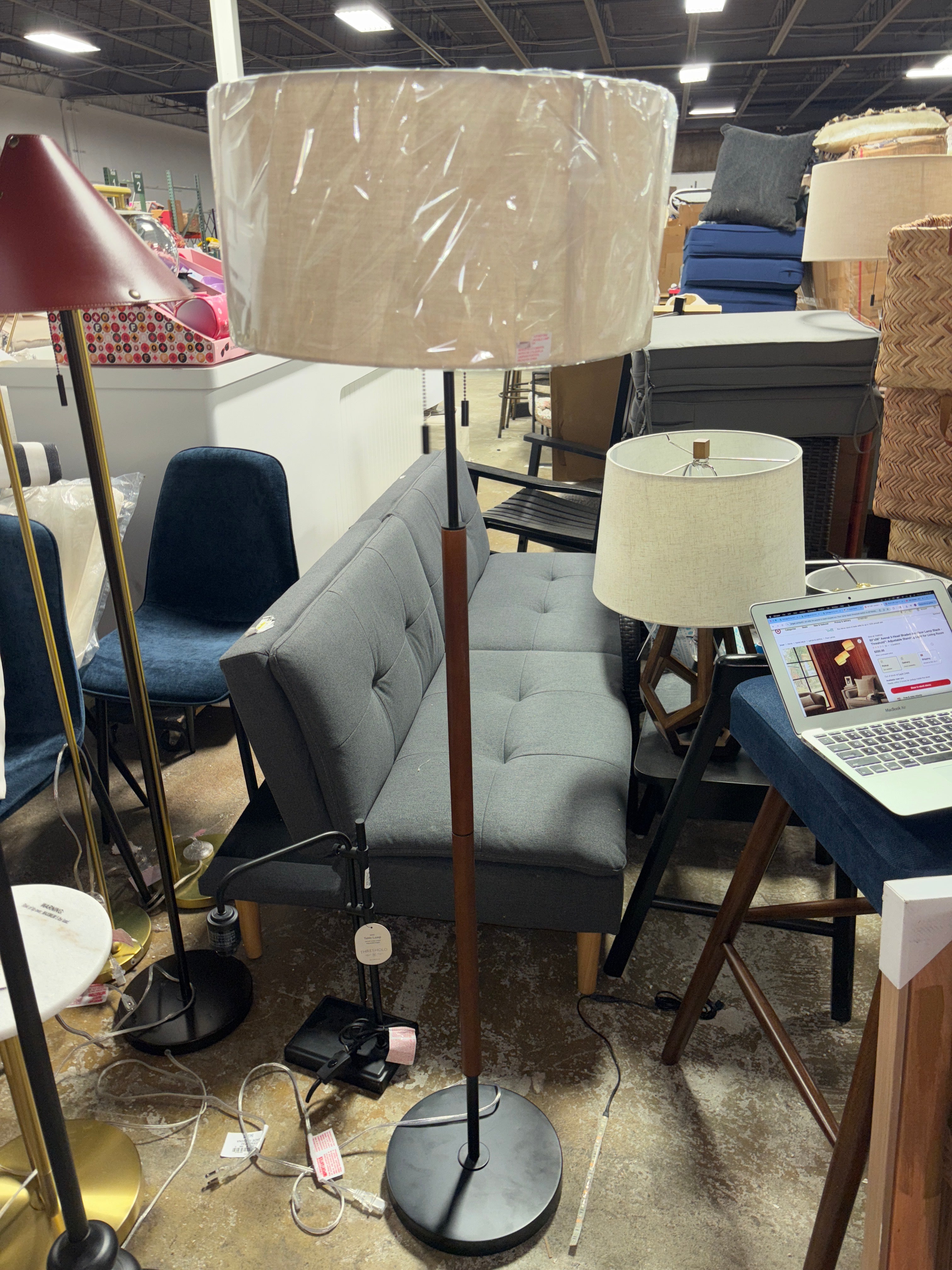 60.5"x18" Cut Off Base Floor Lamp - Black/Brown & Metal/Wood SHOWROOM ITEM