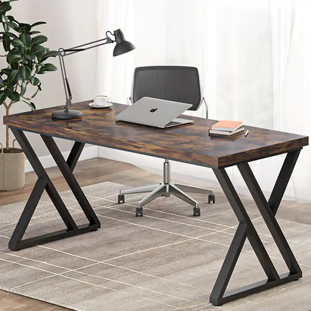 Heavy Duty Computer Desk, Office Desk - Rustic Brown