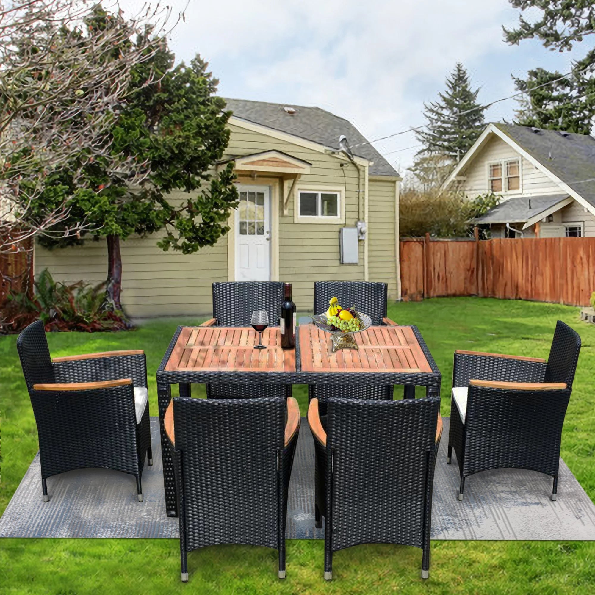 7 Piece Outdoor Wicker Sectional Dining Set