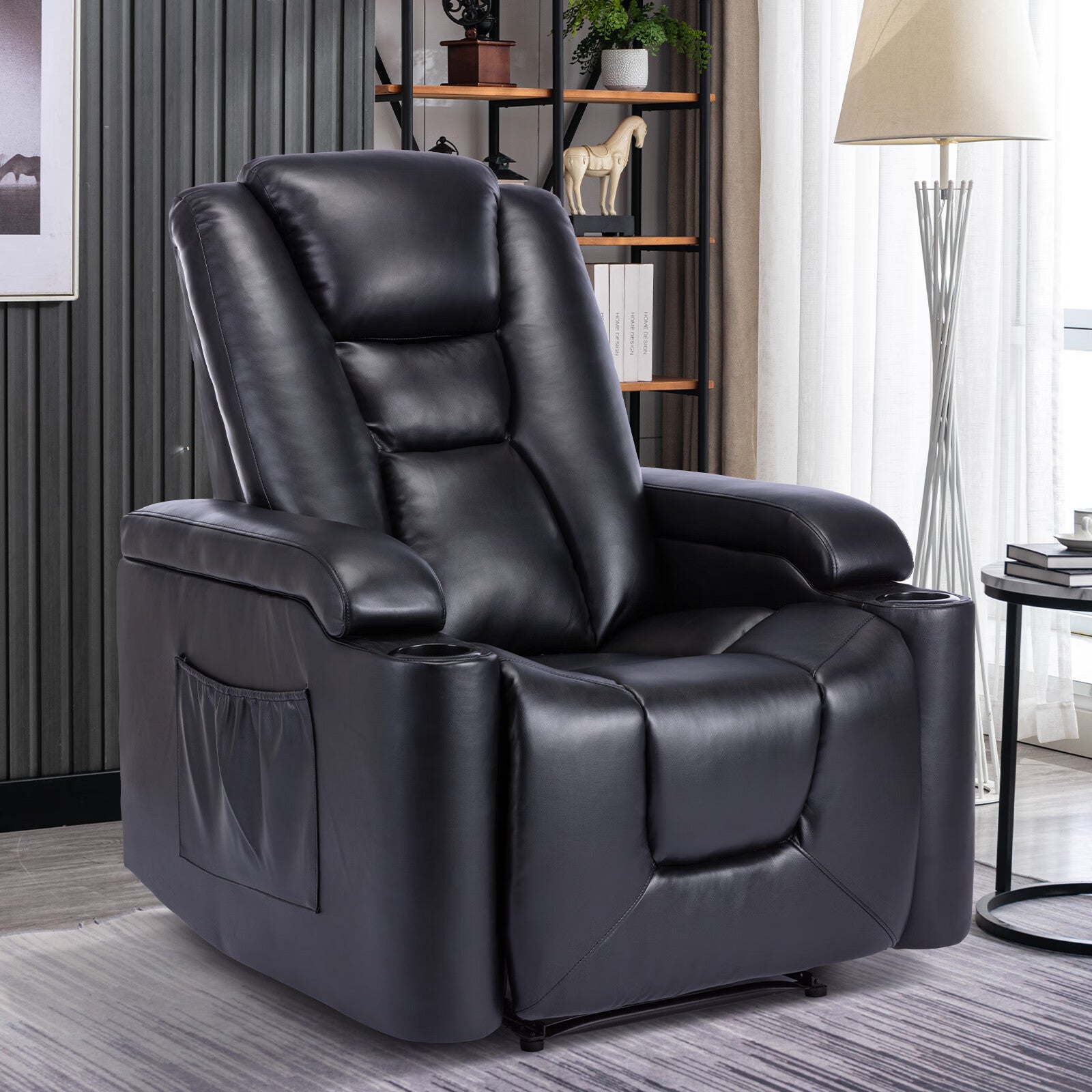 34.65" Wide Faux Leather Home Theater Individual Seat with Cup Holder
