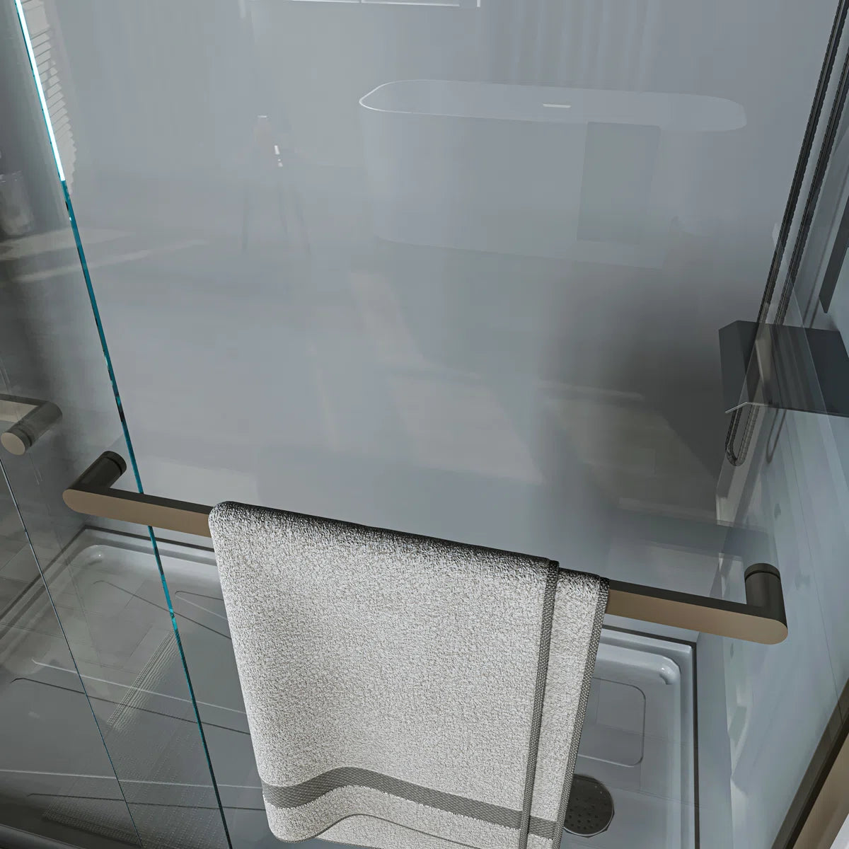 Door Semi-Frameless Shower Door with Two Handles and Clear Glass