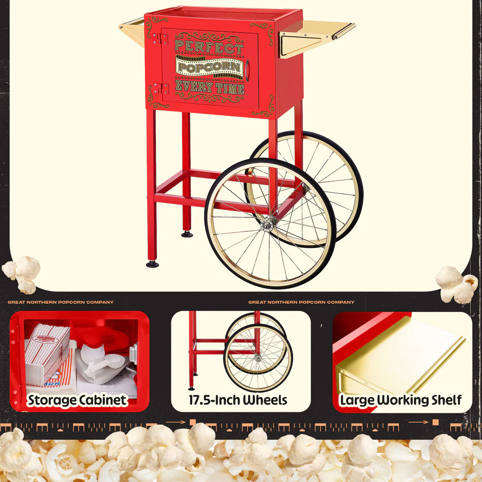 Great Northern Popcorn Machine with Cart, Red