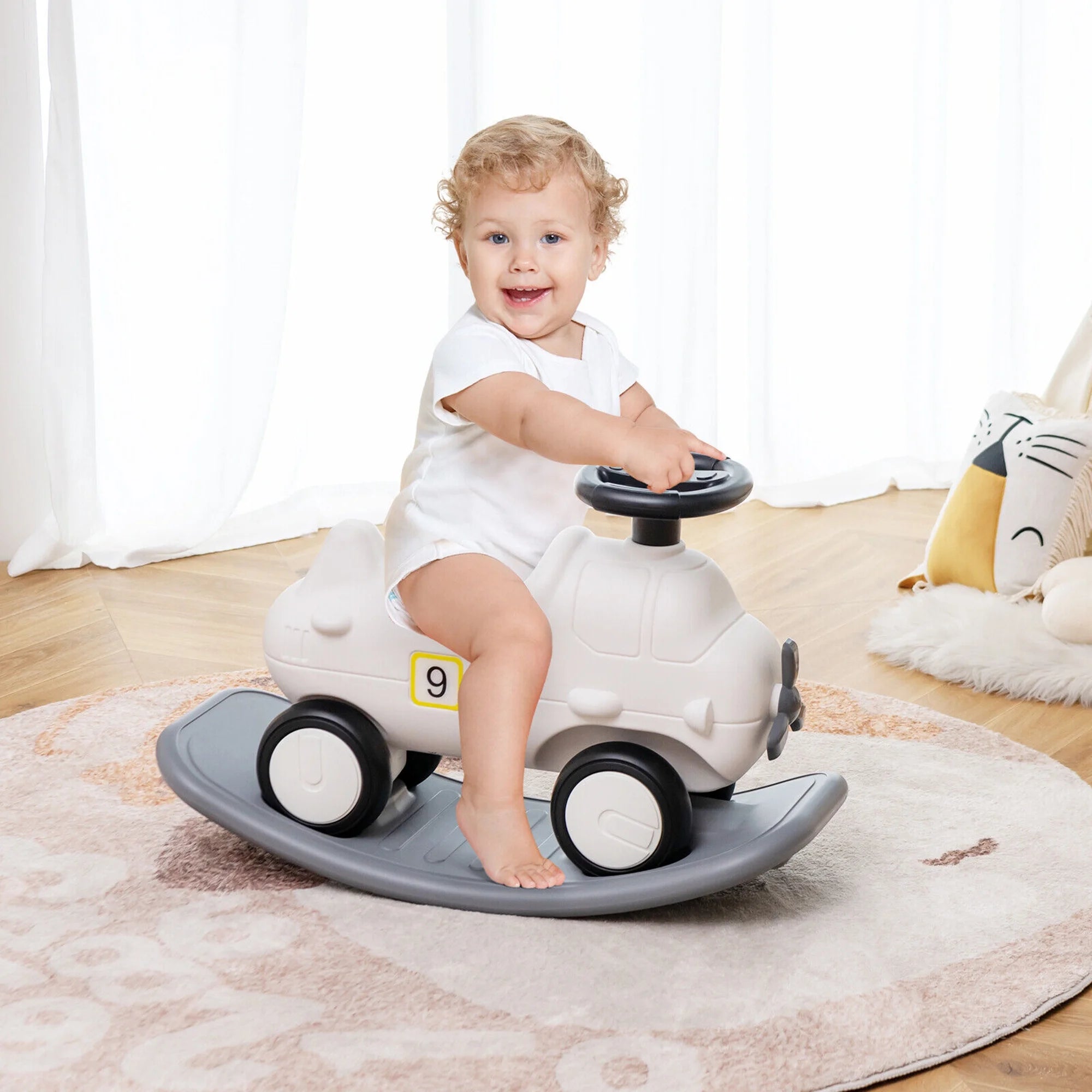 3-in-1 Rocking Horse & Sliding Car w/ Detachable Balance Board Indoor & Outdoor