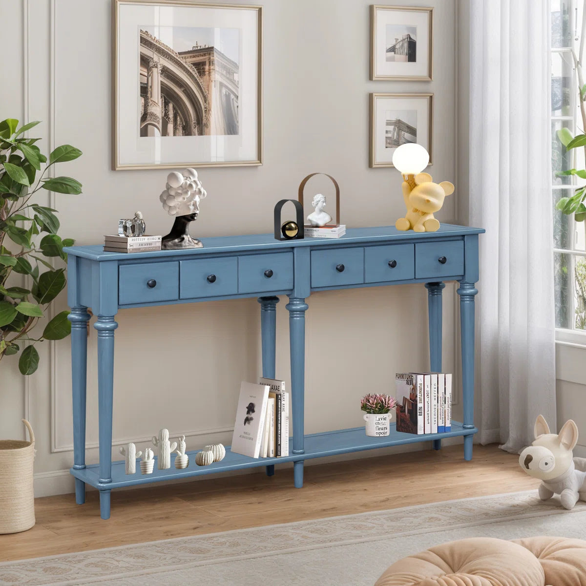 59.6" W Console Table With 4 Drawers - Navy Blue SHOWROOM ITEM