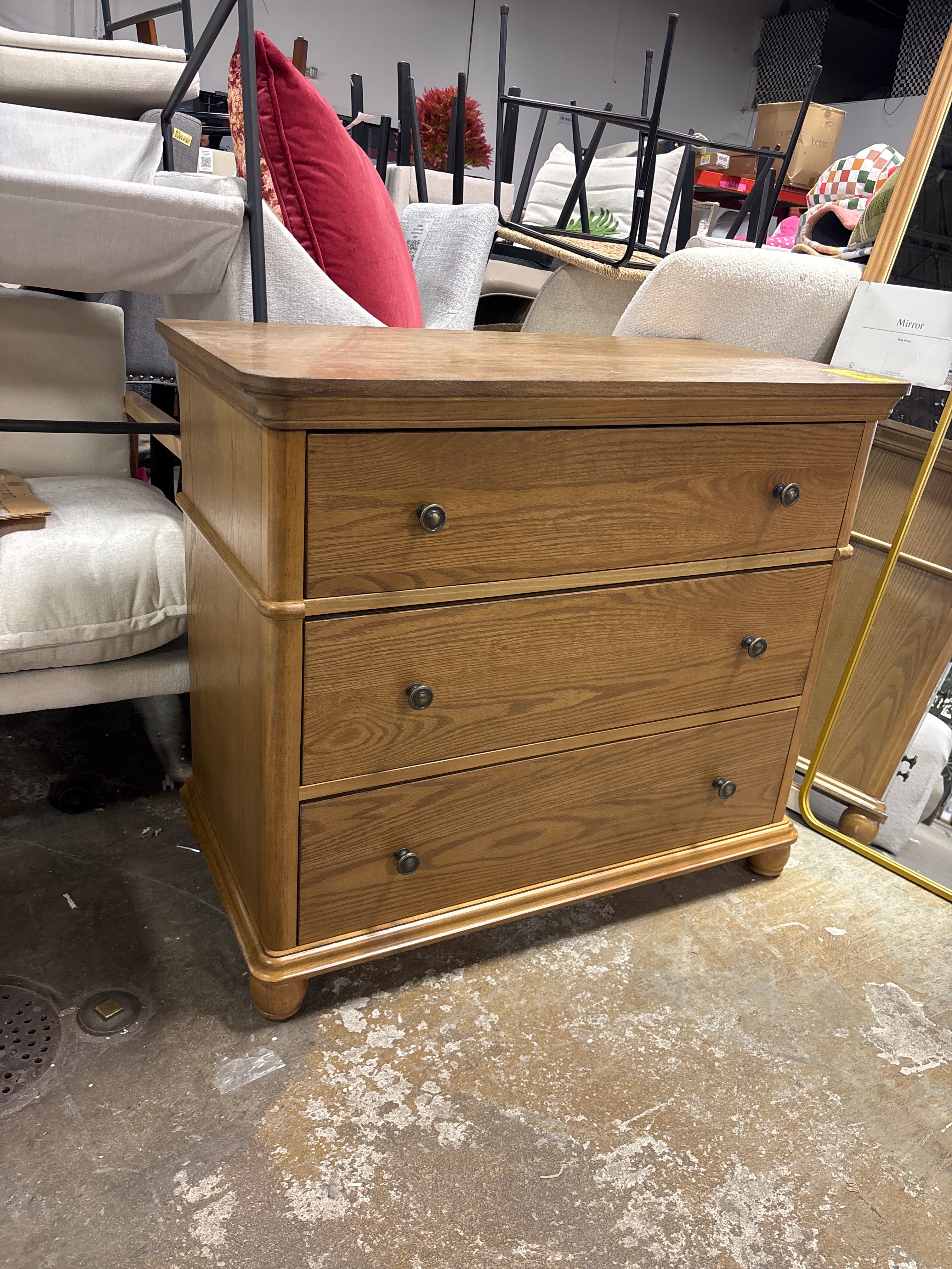 Classic 3-Drawer Wooden Vertical Dresser Aged Oak SHOWROOM ITEM Classic 3-Drawer Wooden Vertical Dresser Aged Oak SHOWROOM ITEM