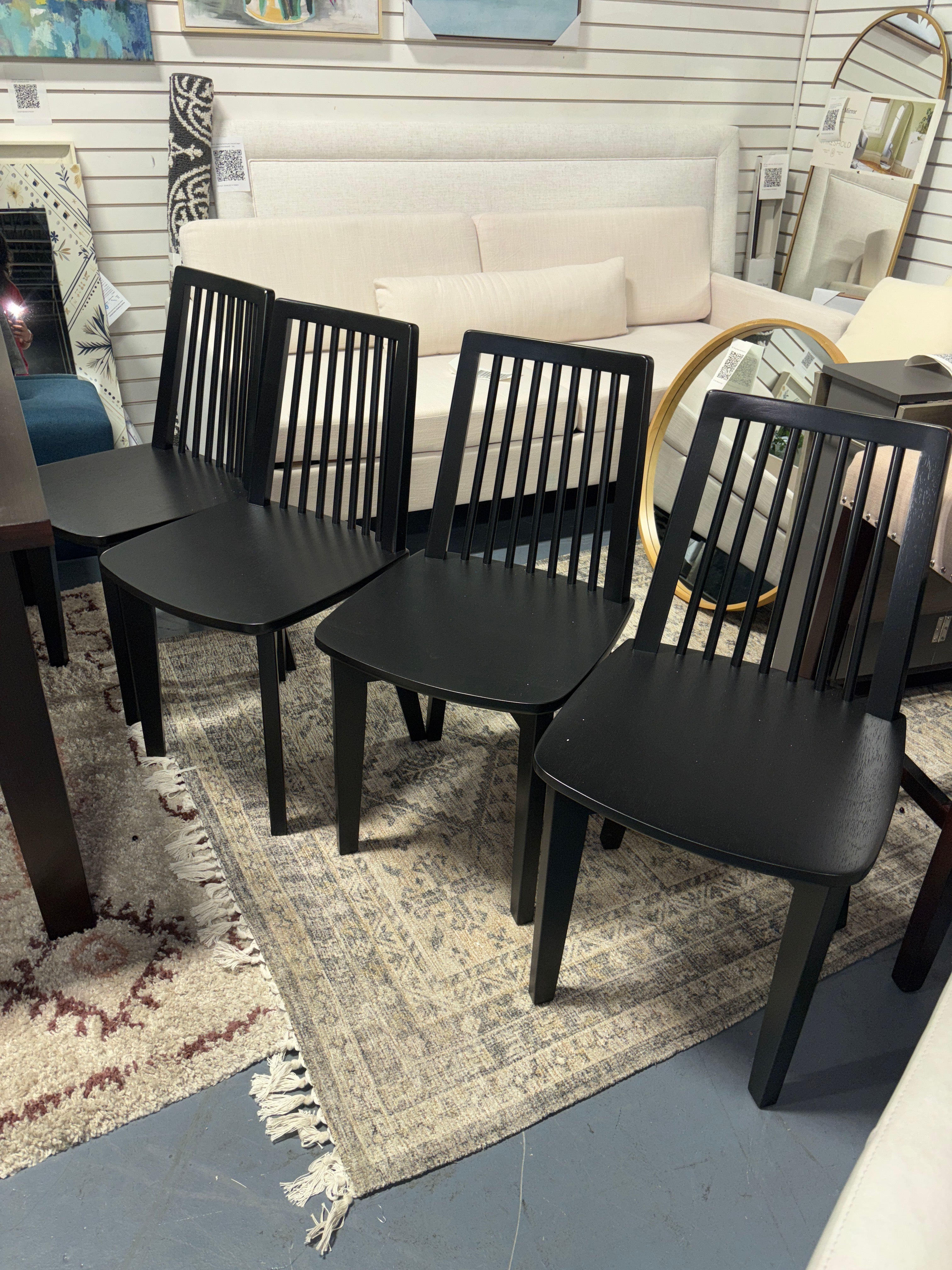 (Set of 4) Linden Modified Windsor Wood Dining Chair - Black SHOWROOM ITEM