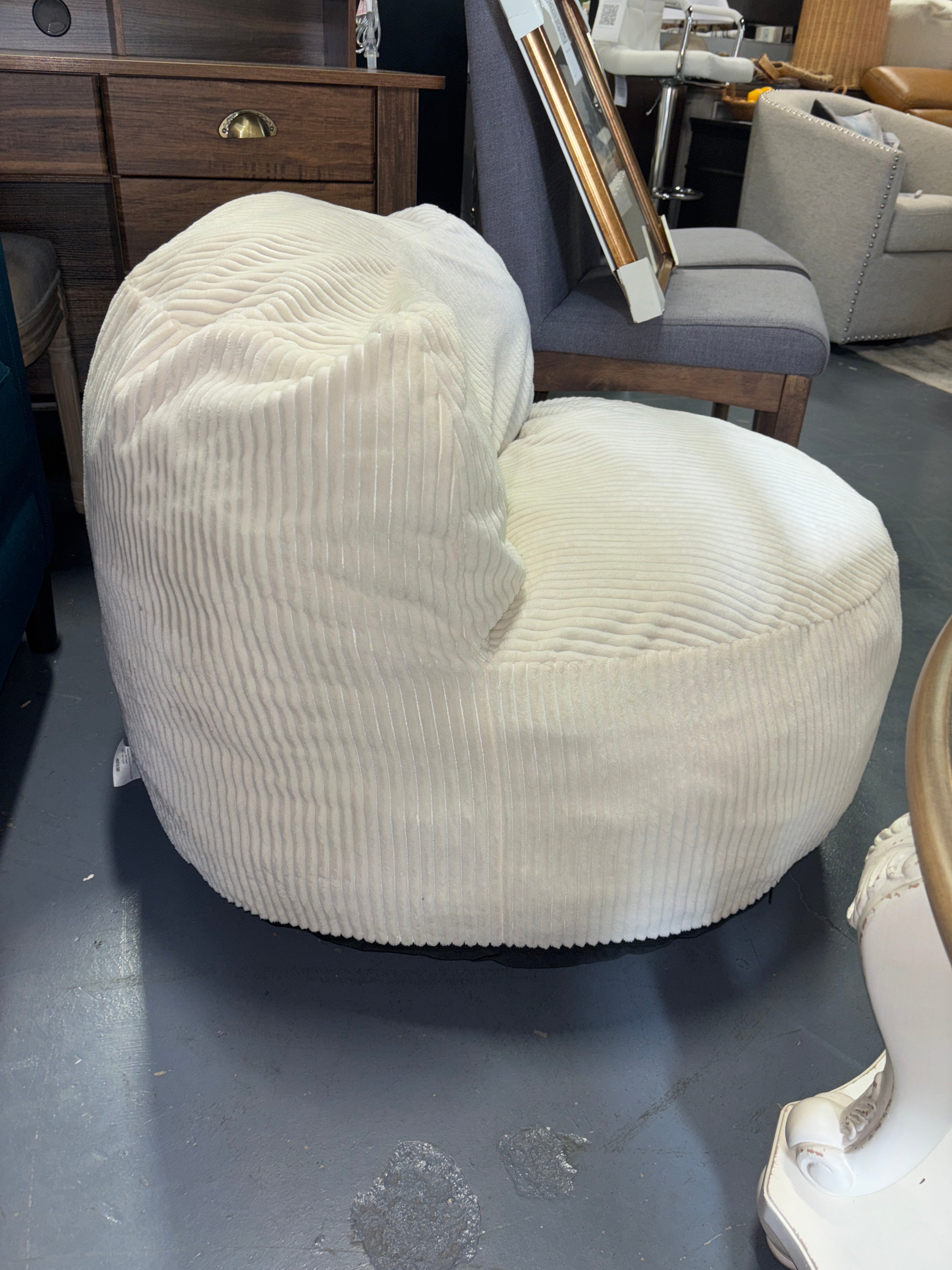 Memory Foam Filled Bean Bag Chair with Corduroy Cover - Cream SHOWROOM ITEM