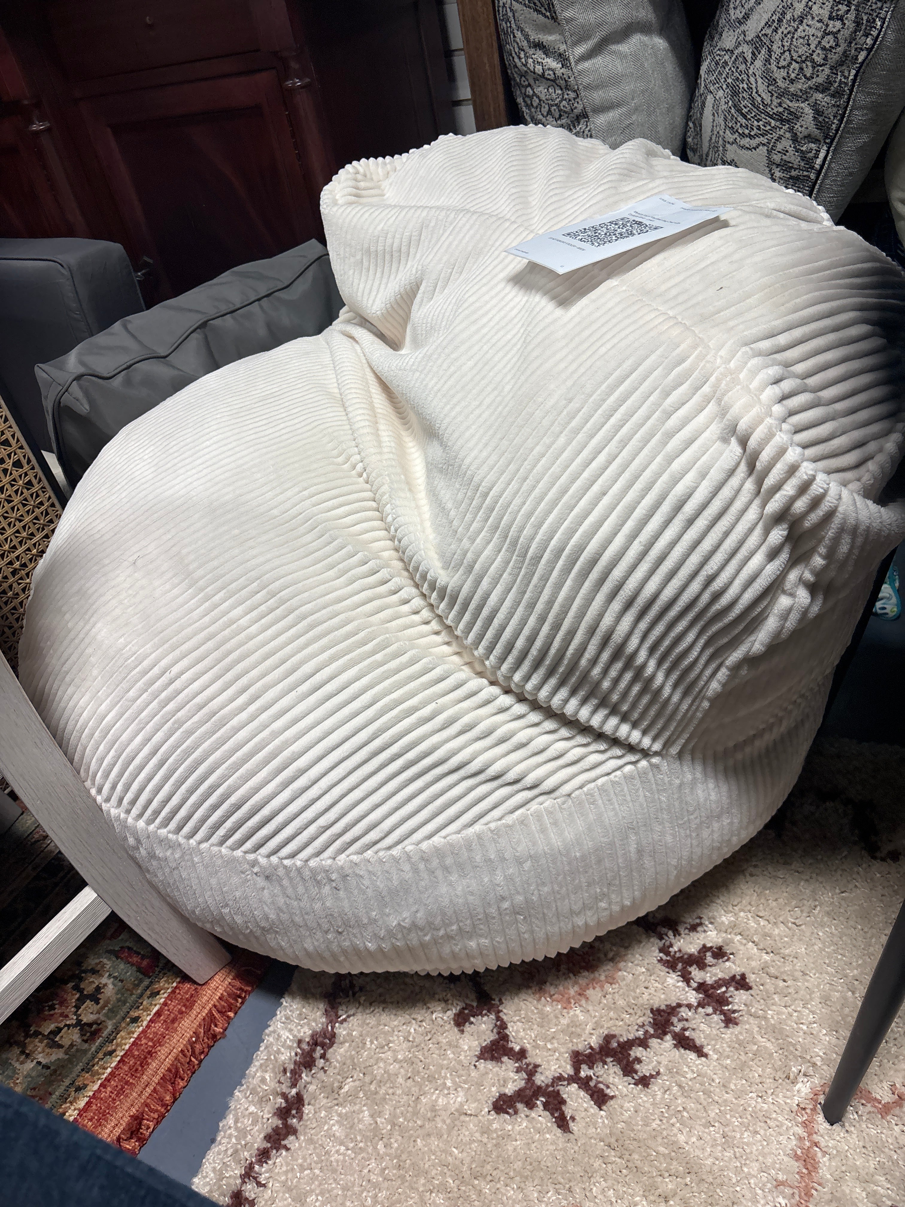 Memory Foam Filled Bean Bag Chair with Corduroy Cover - Cream SHOWROOM ITEM