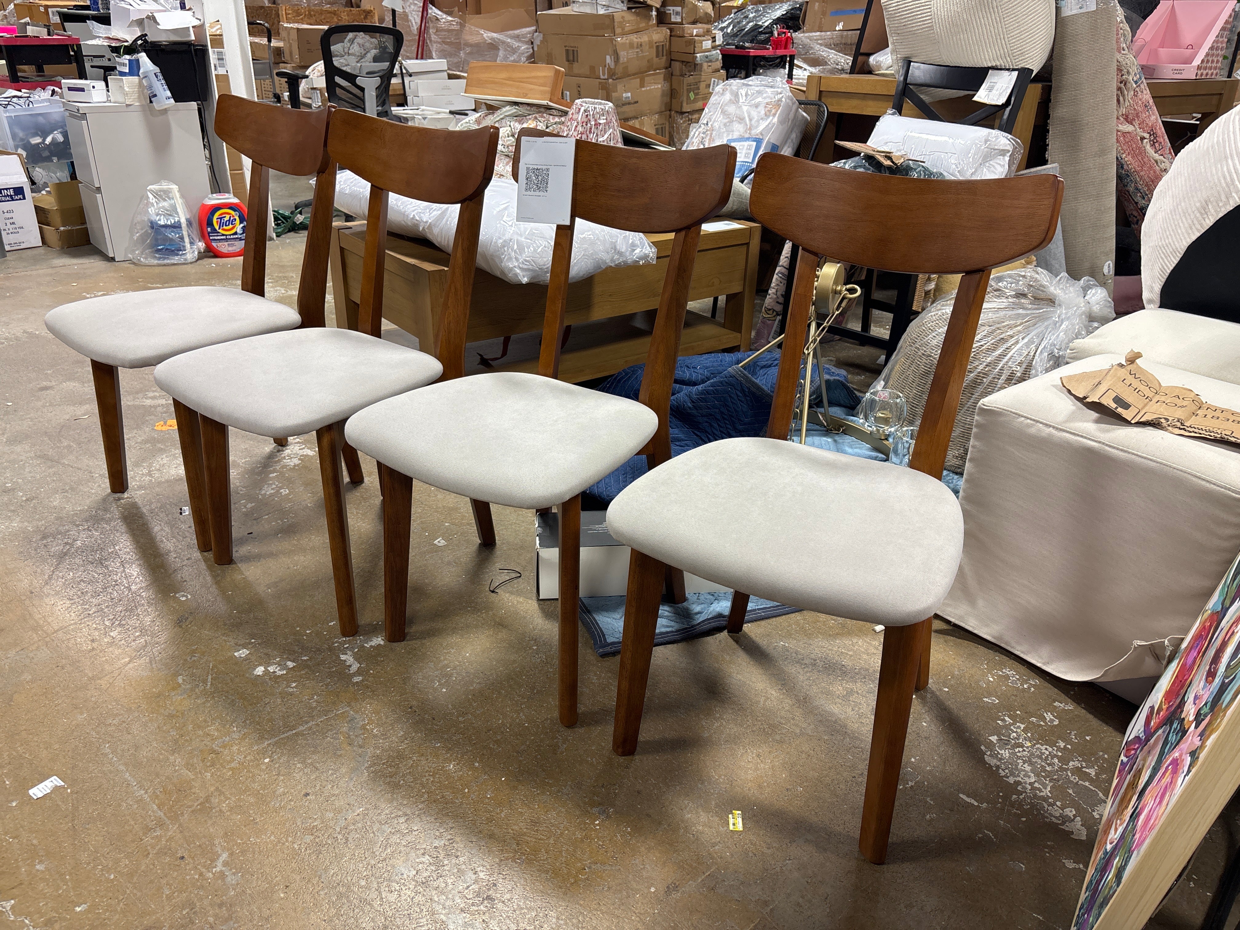 (Set of 4) Astrid Mid-Century Dining Chairs - Upholstered Walnut SHOWROOM ITEM