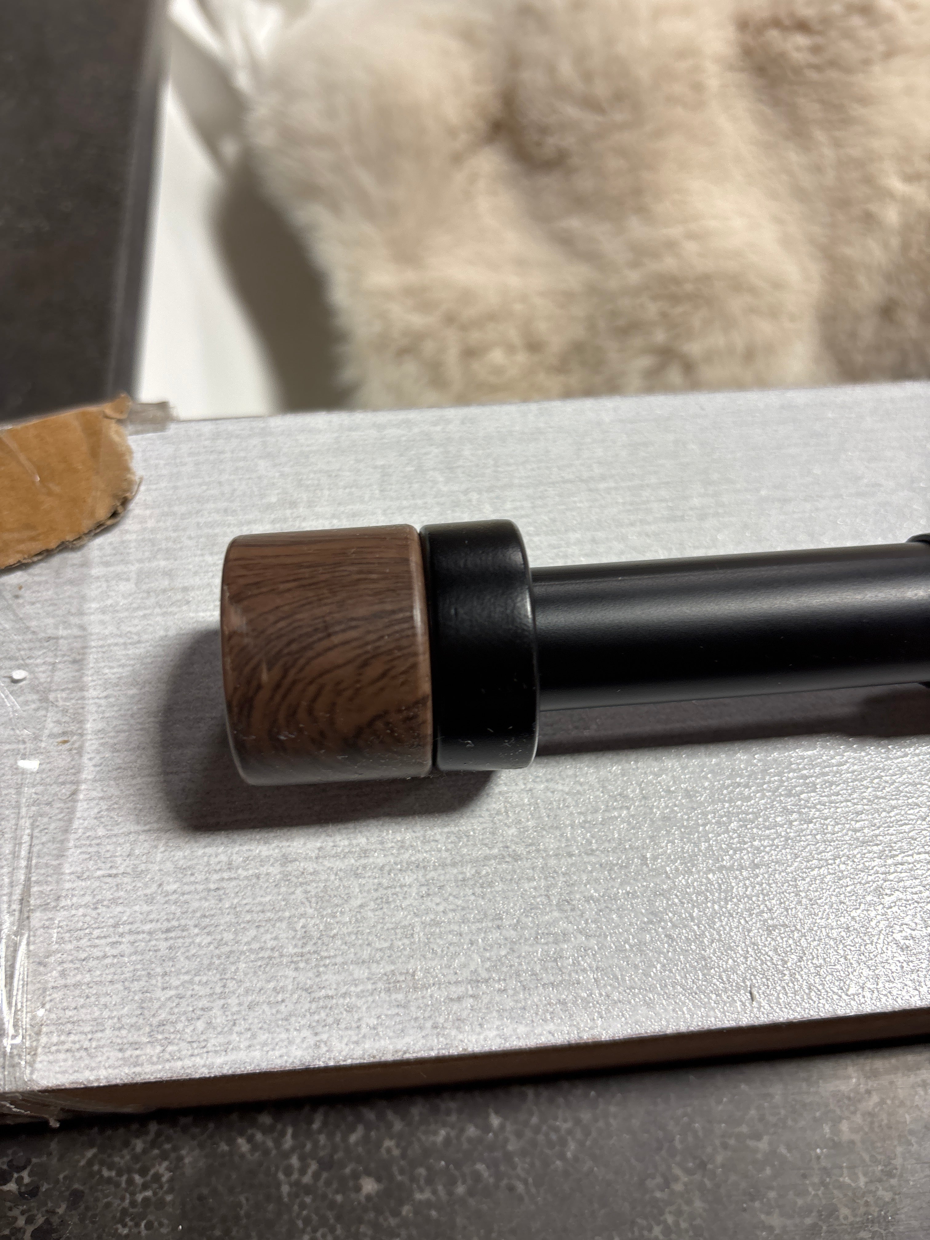 Walnut Wood Cap Curtain Rod -  Black SHOWROOM ITEM