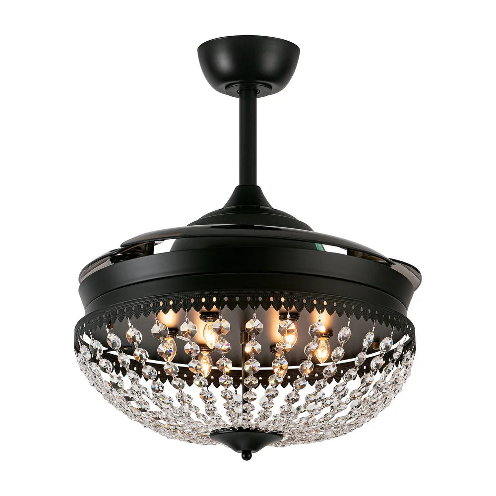 Black Retractable 3-Blade Crystal Chandelier Ceiling Fan with Remote
