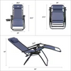 2-Piece Dark Blue Zero Gravity Black Metal Lawn Chair Set Adjustable Folding Beach Chair with Pillows and Cup Holders