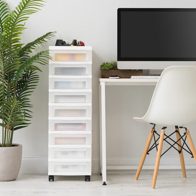9-Drawers White Rolling Plastic Storage Drawer Cart