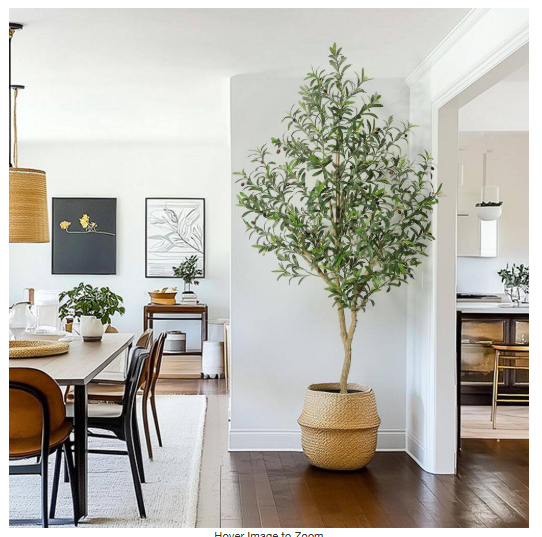 1PC Artificial Olive Trees, Tall Plant Potted Tree with White Planter