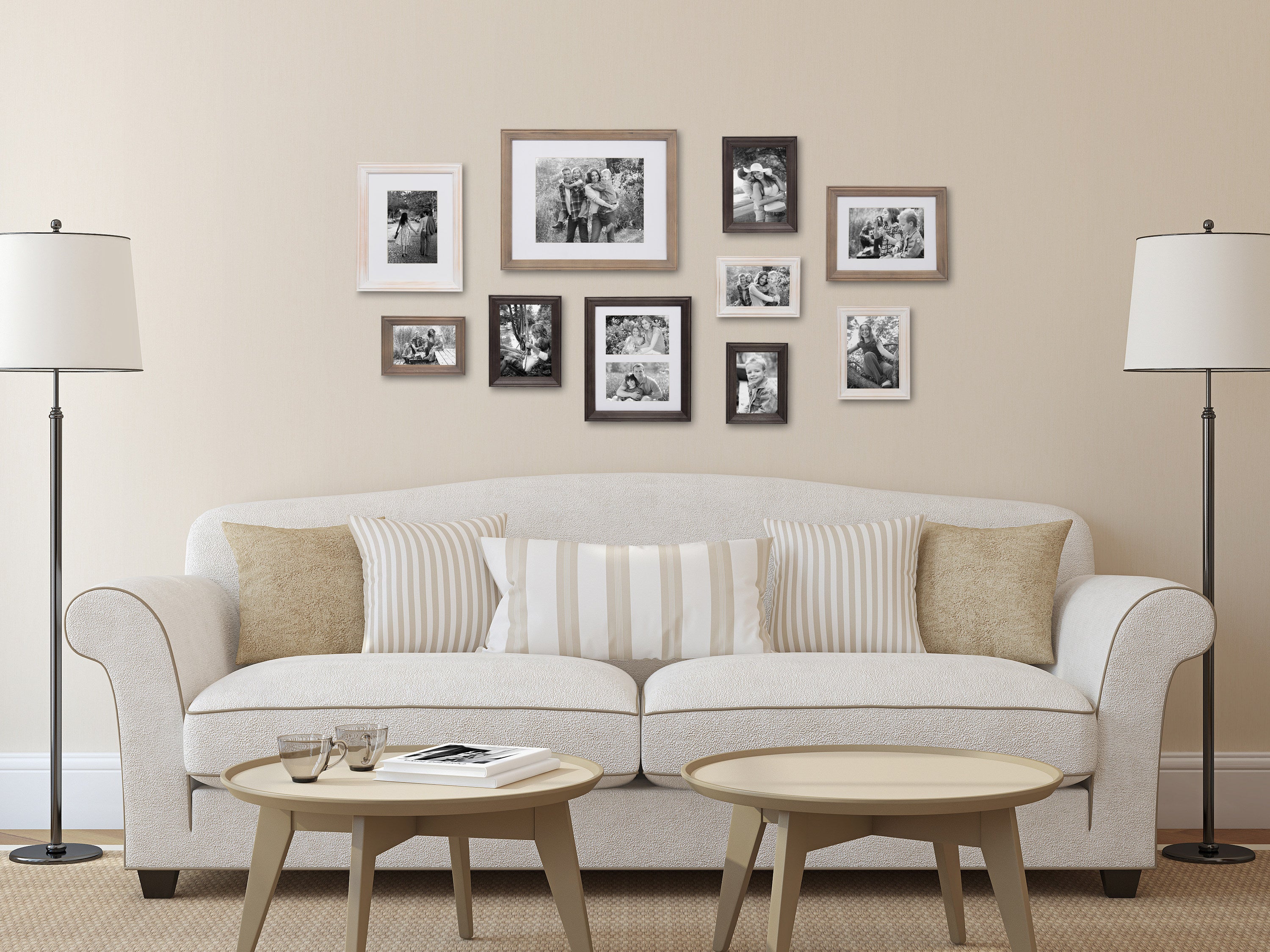 Bordeaux Gallery Wall Kit, Set of 10 with Assorted Size Frames in 3 Different Finishes - White Wash, Charcoal Gray, and Rustic Gray