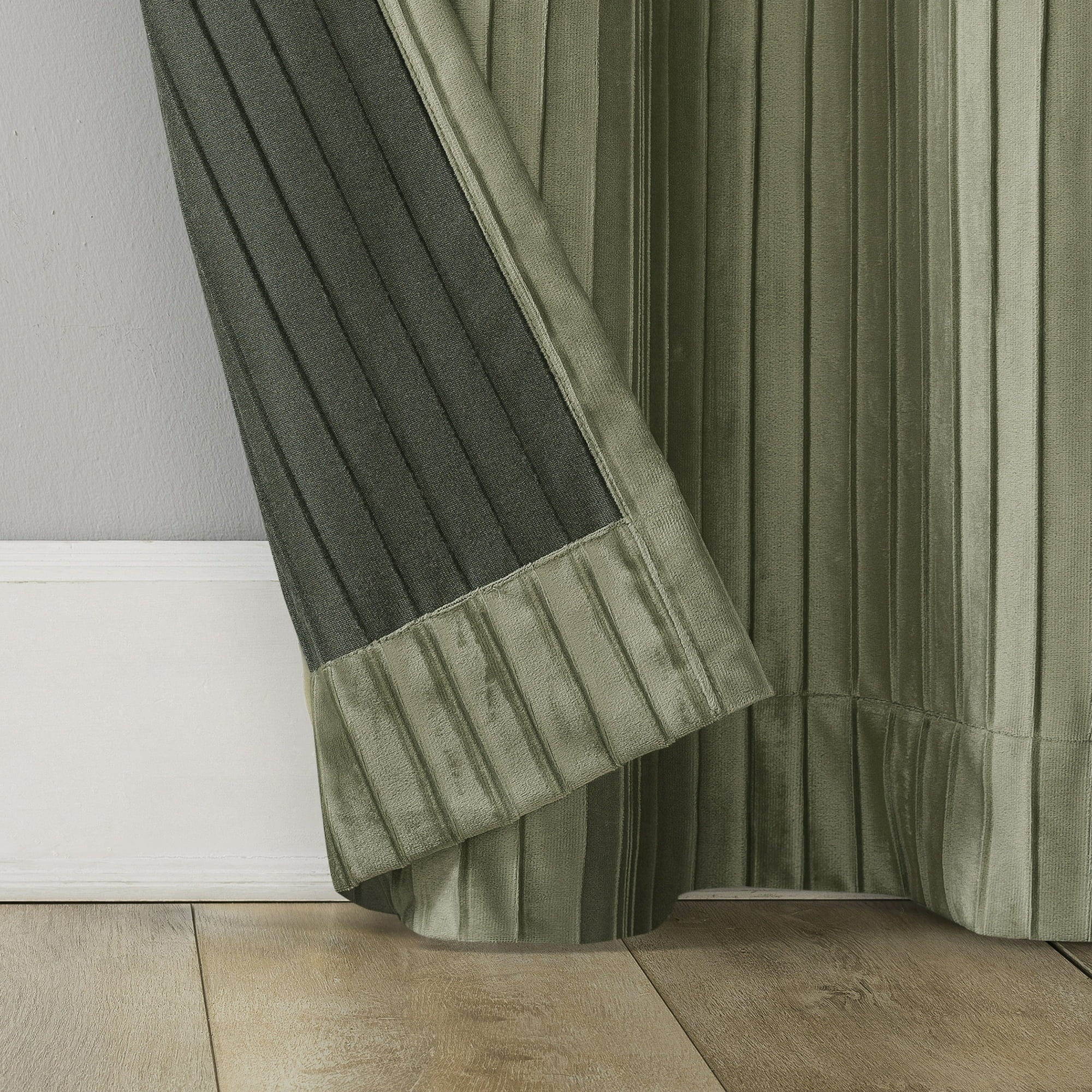 Cascade Pleated Velvet Blackout Grommet Curtain Panel Sage Green