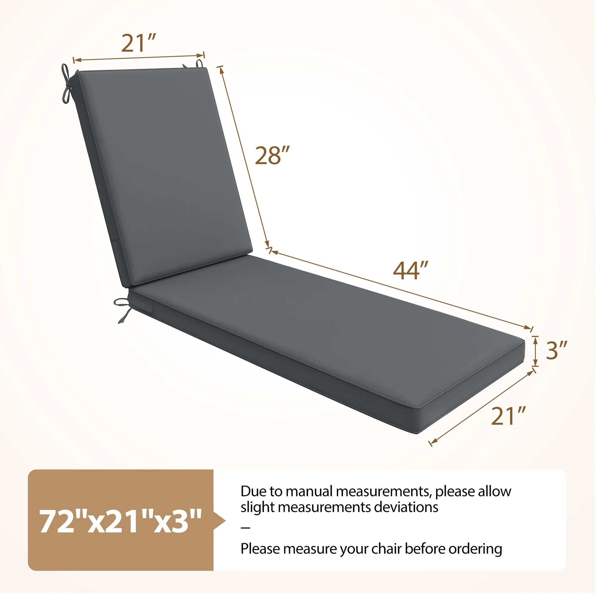 Outdoor Waterproof Chaise Lounge Cushion for Patio Furniture, Heather Gray (1-Piece)