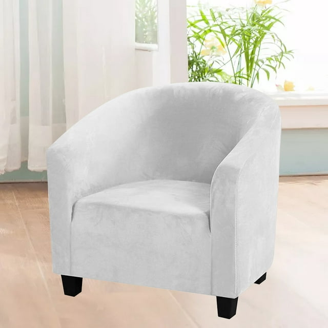 2 Pack Club Chair Cover Velvet Stretch Tub Chair Slipcover Spandex Soft Armchair Sofa Cover Furniture Protector for Living Room Bar Cafe Hotel (White)