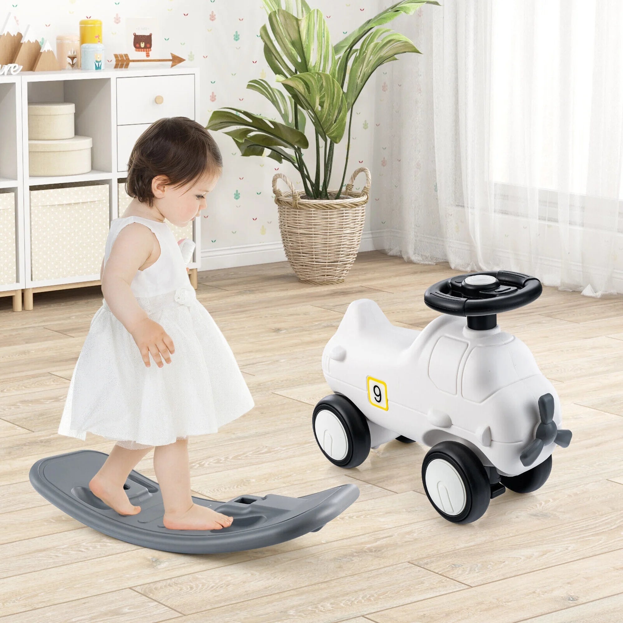 3-in-1 Rocking Horse & Sliding Car w/ Detachable Balance Board Indoor & Outdoor