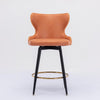 180° Swivel Bar Stools Set of 2, Modern Leathaire Fabric Bar Chairs with Wingback and Footrest, Counter Stool with Nailhead Trim and Metal Base, for Kitchen Island Restaurant Pub Counter, Orange
