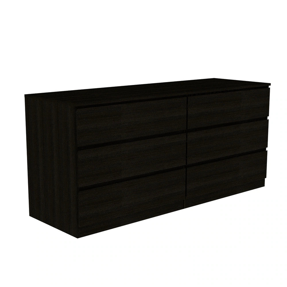 6 Drawer Double Dresser, Metal Handles -Black