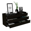6 Drawer Double Dresser, Metal Handles -Black