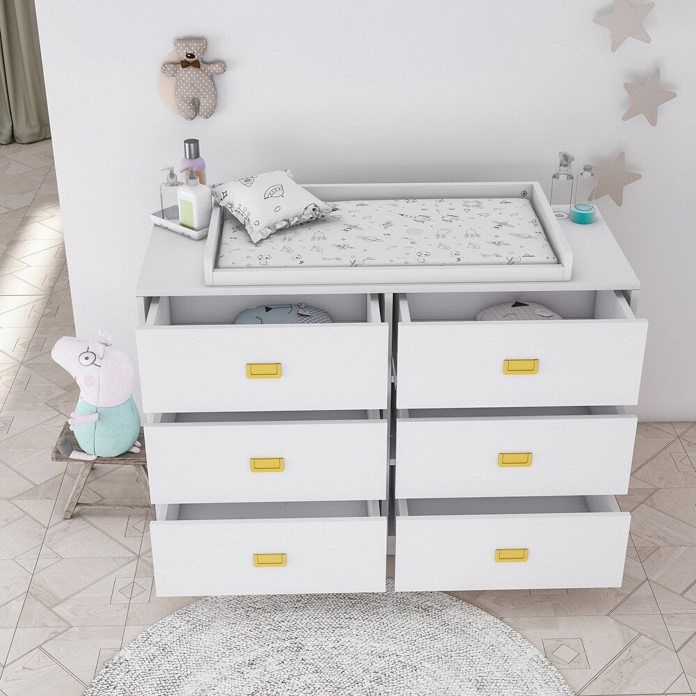 6-Drawer Dresser Change Table With Large Storage Space Chest Cabinet - White