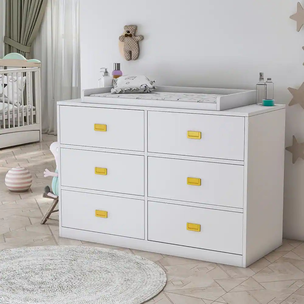 6-Drawer Dresser Change Table With Large Storage Space Chest Cabinet - White